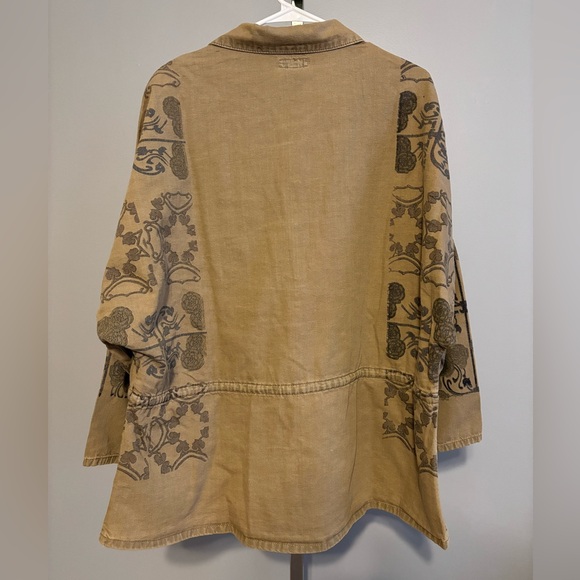 Easel Women’s button up jacket deep khaki floral stamped design drawstring Small - Picture 7 of 9